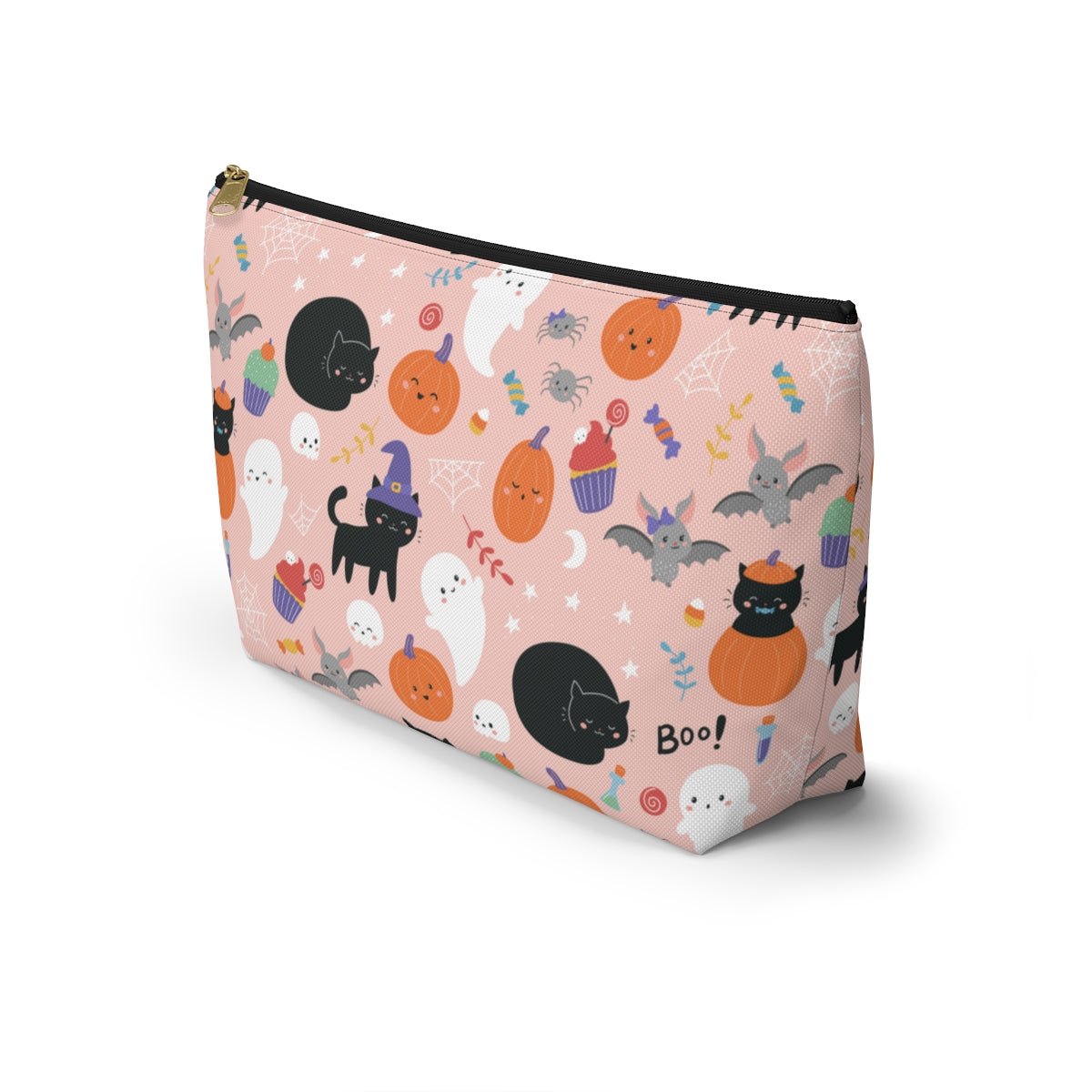 Halloween Ghosts and Black Cats Accessory Pouch w T-bottom - Puffin Lime