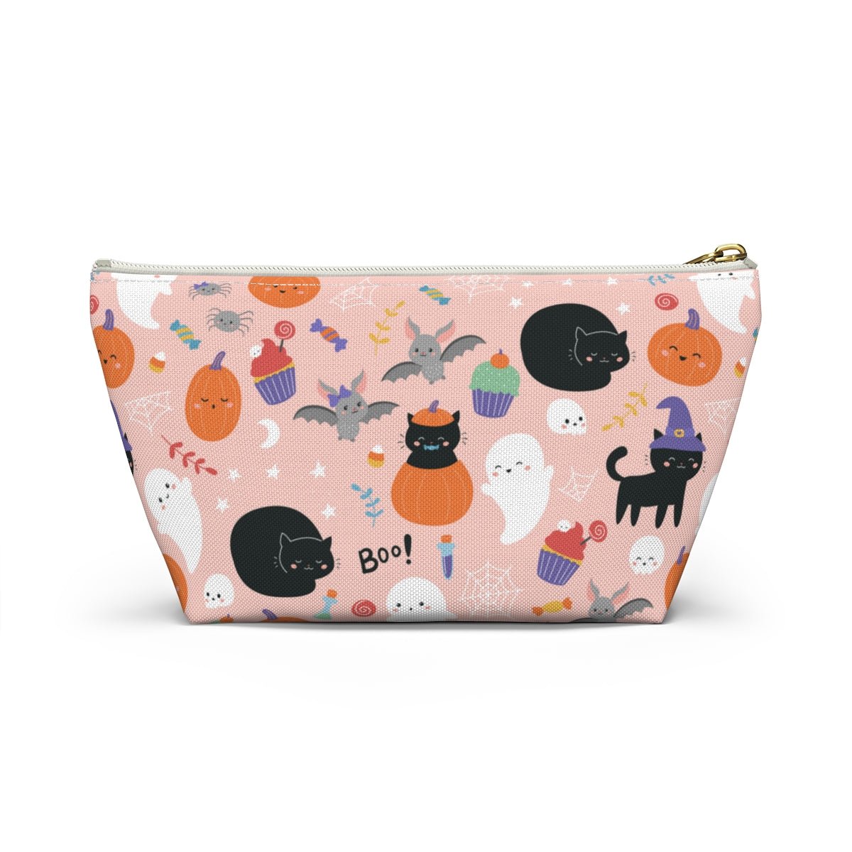 Halloween Ghosts and Black Cats Accessory Pouch w T-bottom - Puffin Lime