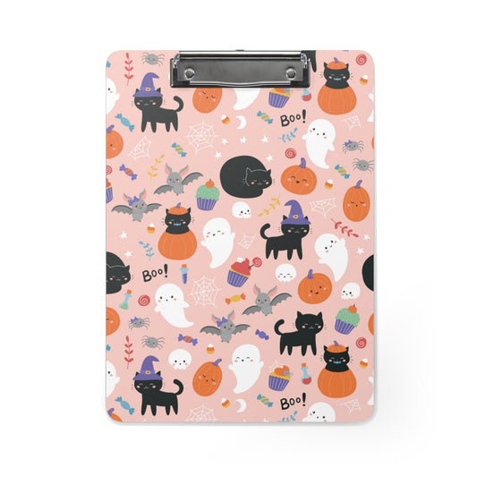 Halloween Ghosts and Black Cats Clipboard - Puffin Lime