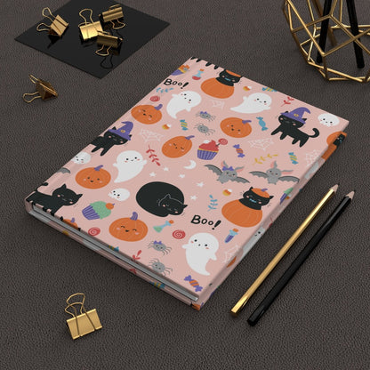 Halloween Ghosts and Black Cats Hardcover Journal - Puffin Lime