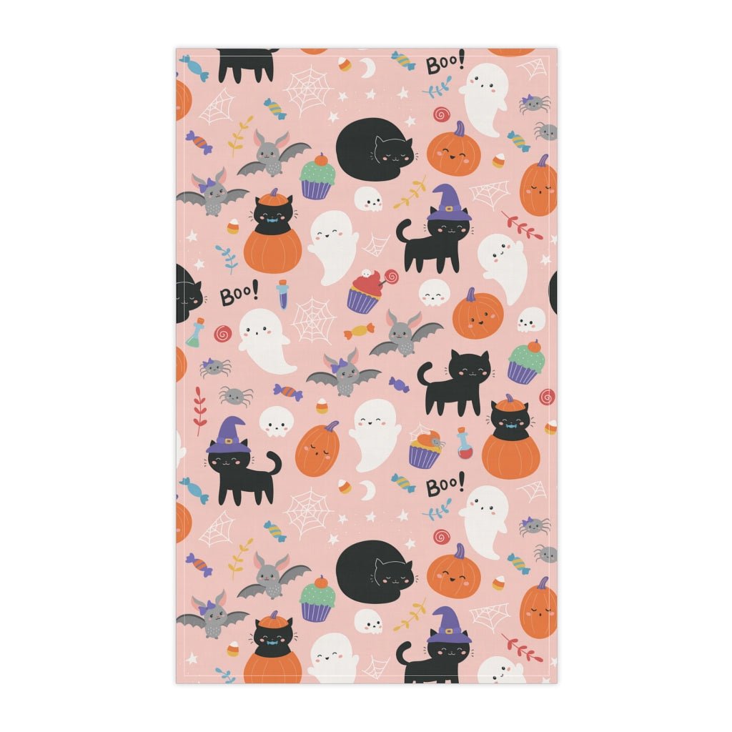 Halloween Ghosts and Black Cats Kitchen Towel - Puffin Lime