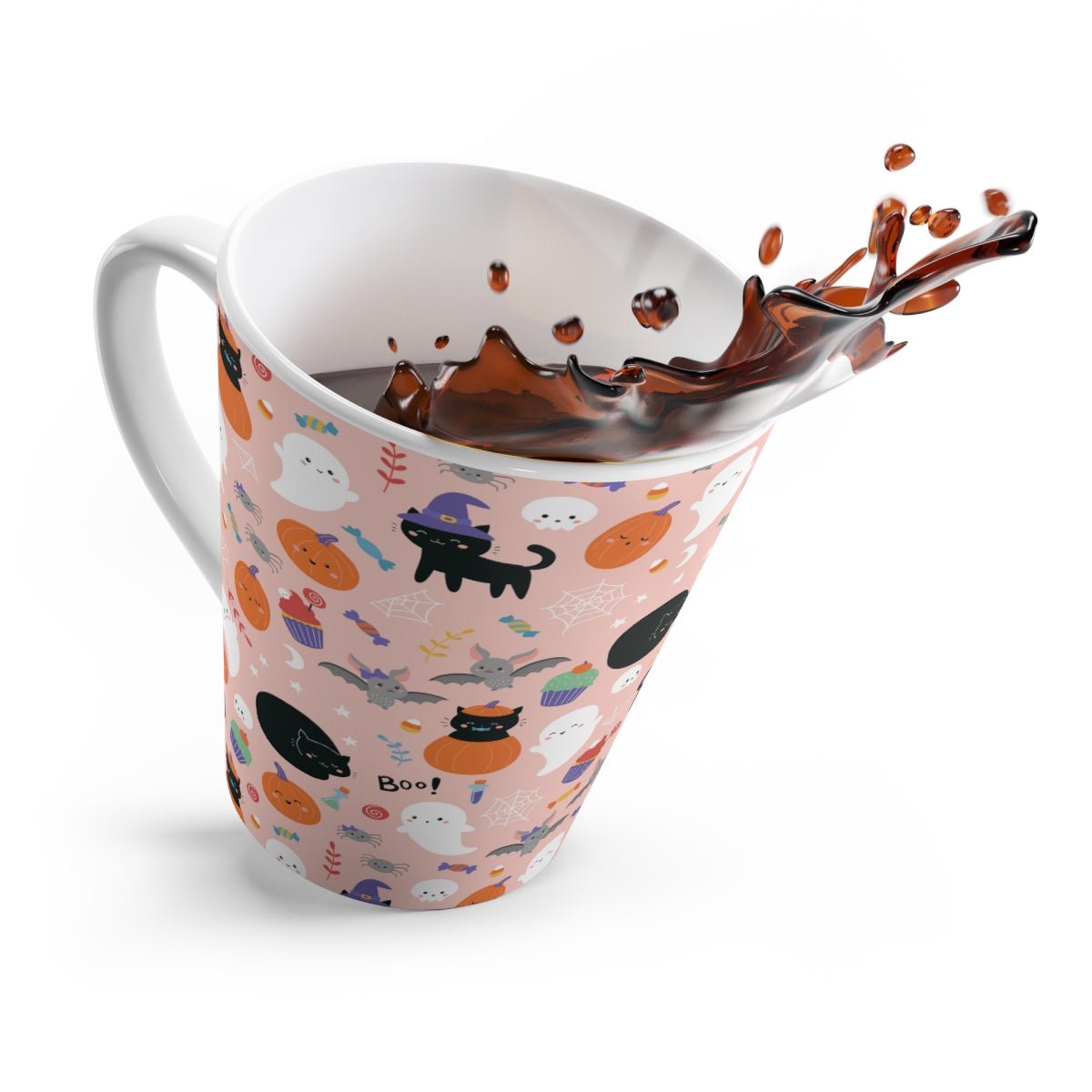 Halloween Ghosts and Black Cats Latte Mug - Puffin Lime