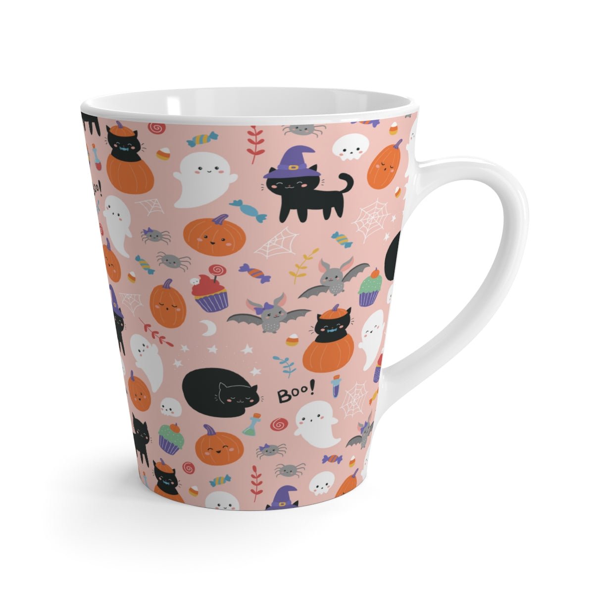 Halloween Ghosts and Black Cats Latte Mug - Puffin Lime