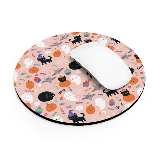 Halloween Ghosts and Black Cats Mouse Pad - Puffin Lime
