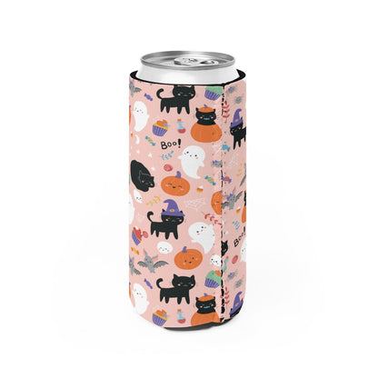 Halloween Ghosts and Black Cats Slim Can Cooler - Puffin Lime
