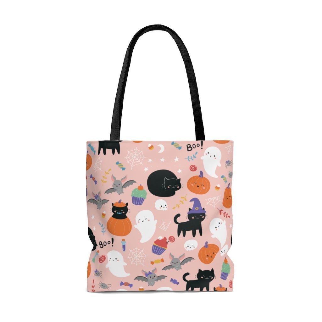Halloween Ghosts and Black Cats Tote Bag - Puffin Lime