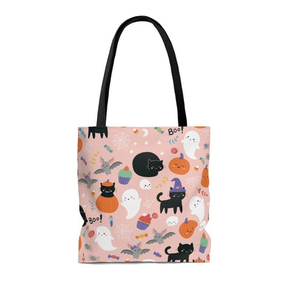 Halloween Ghosts and Black Cats Tote Bag - Puffin Lime