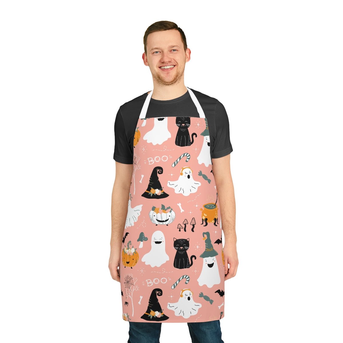 Halloween Ghosts and Pumpkins Apron - Puffin Lime