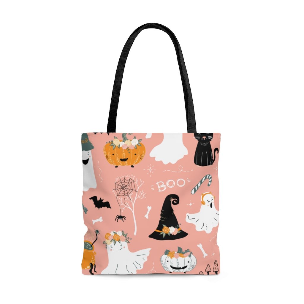 Halloween Ghosts and Pumpkins Tote Bag - Puffin Lime