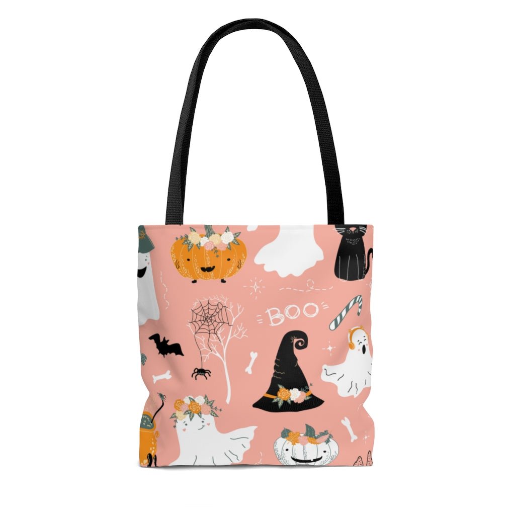 Halloween Ghosts and Pumpkins Tote Bag - Puffin Lime