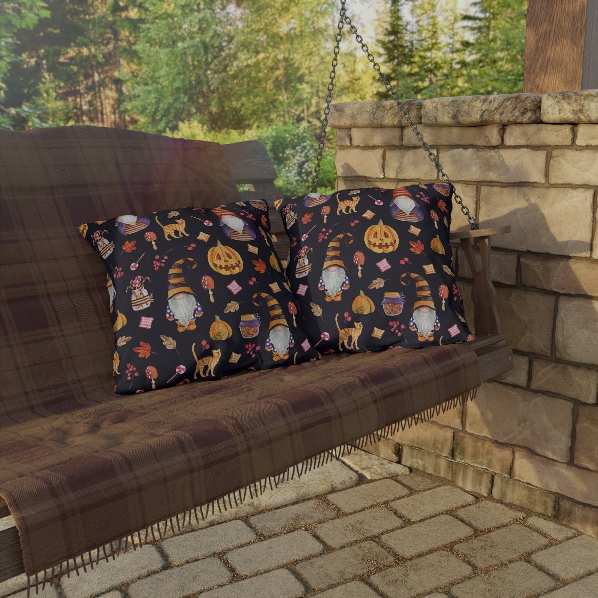 Halloween Gnomes Outdoor Pillow - Puffin Lime