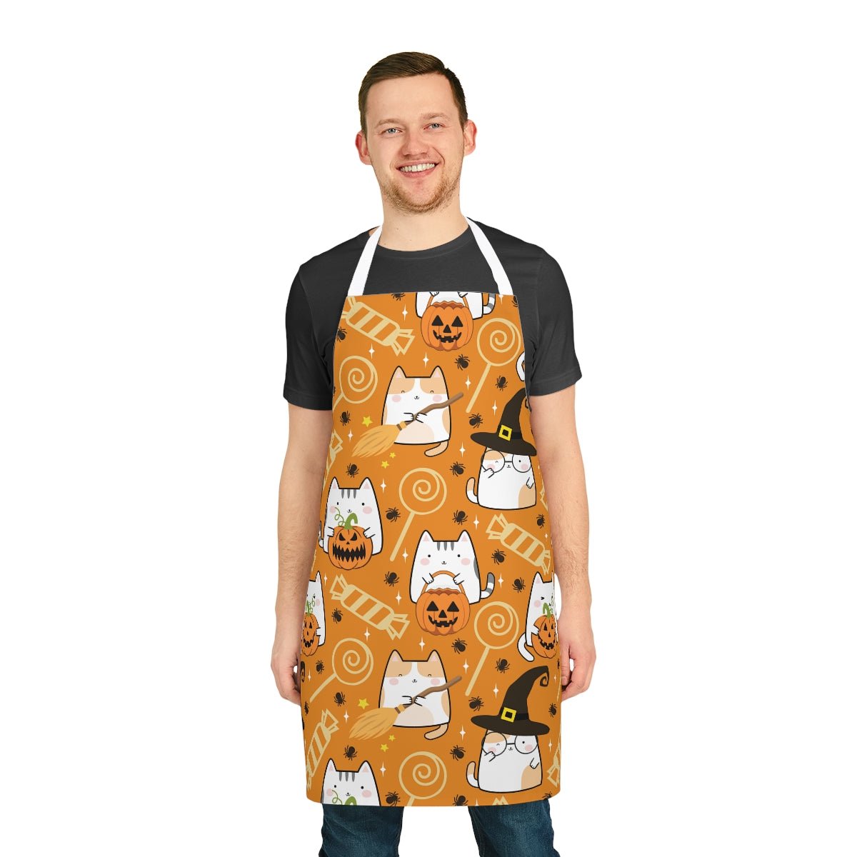Halloween Kawaii Cats and Candies Apron - Puffin Lime