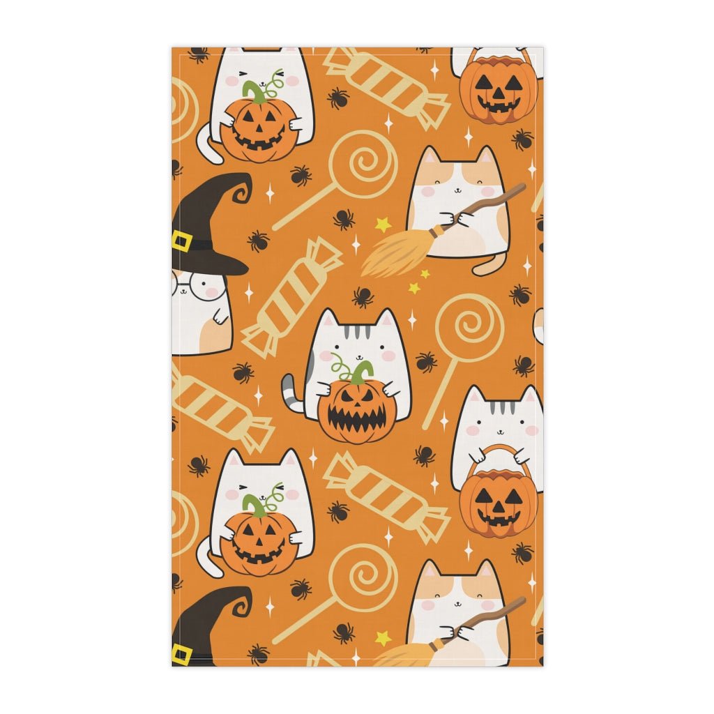 Halloween Kawaii Cats and Candies Kitchen Towel - Puffin Lime