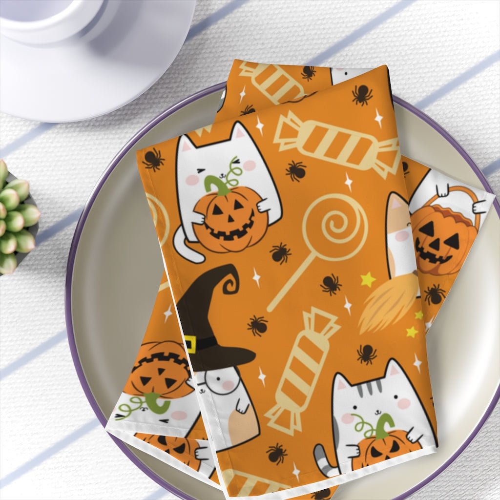 Halloween Kawaii Cats and Candies Napkins - Puffin Lime