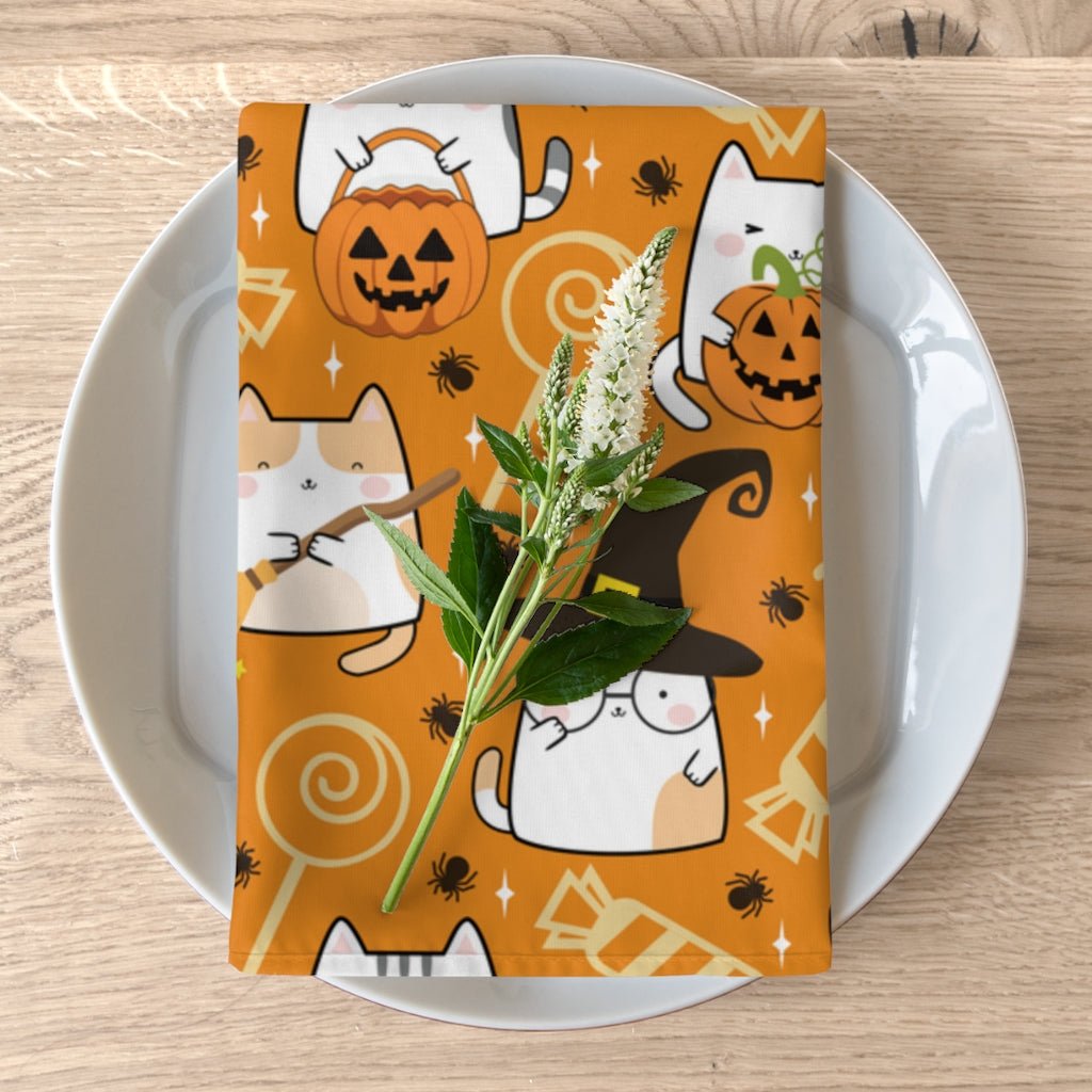 Halloween Kawaii Cats and Candies Napkins - Puffin Lime