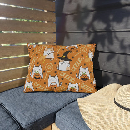 Halloween Kawaii Cats and Candies Outdoor Pillow - Puffin Lime