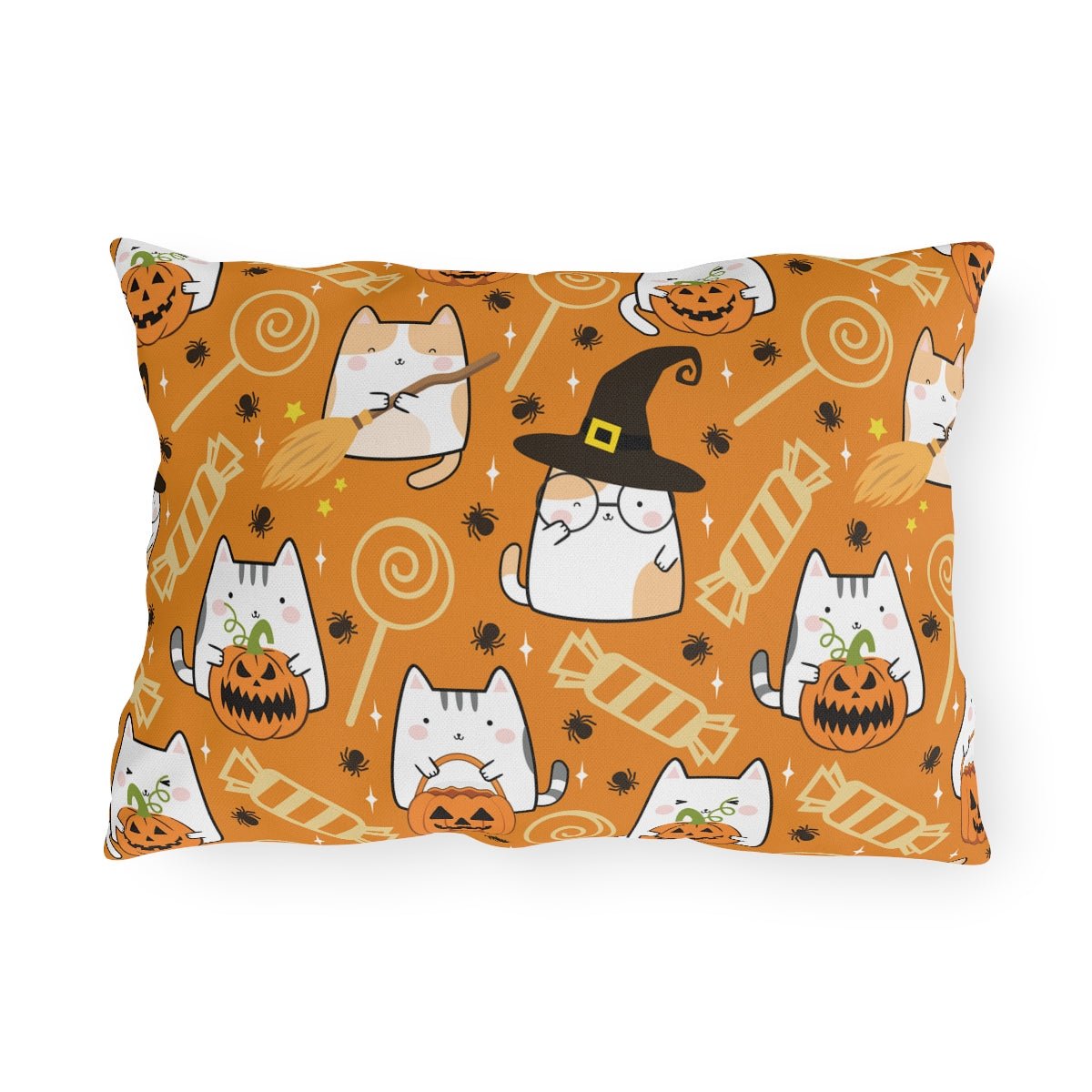 Halloween Kawaii Cats and Candies Outdoor Pillow - Puffin Lime