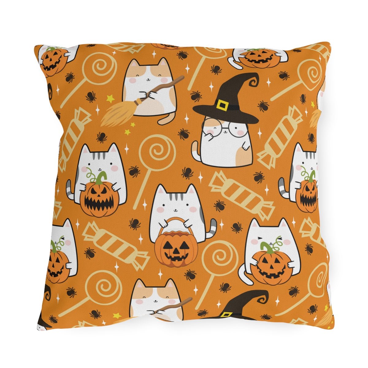 Halloween Kawaii Cats and Candies Outdoor Pillows - Puffin Lime