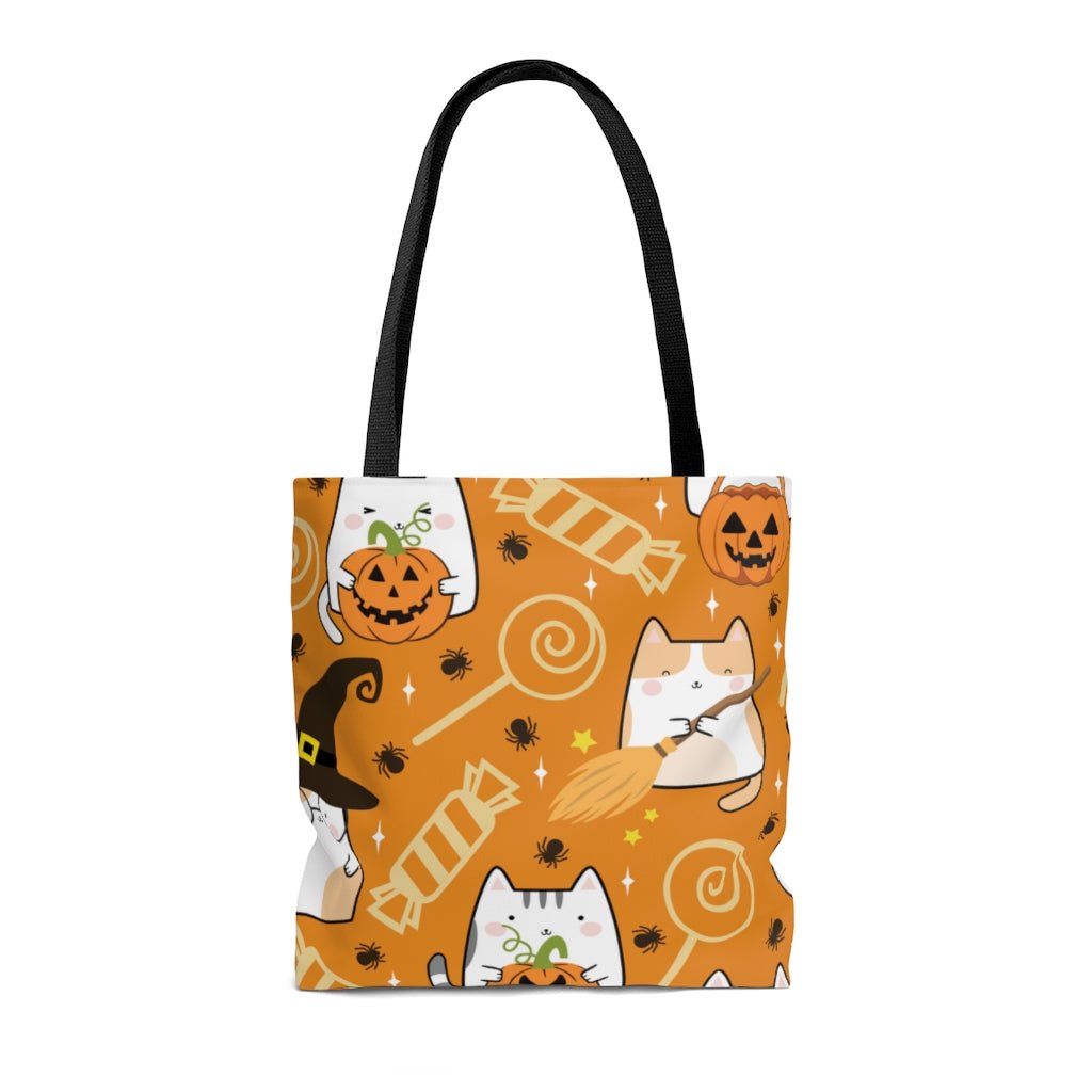 Halloween Kawaii Cats and Candies Tote Bag - Puffin Lime