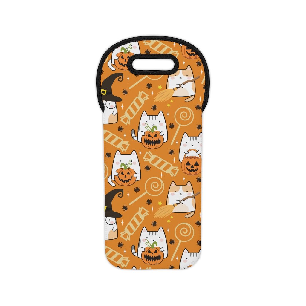 Halloween Kawaii Cats and Candies Wine Tote Bag - Puffin Lime