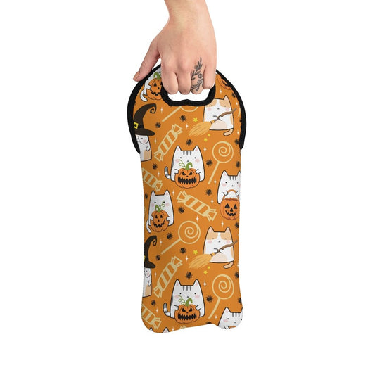 Halloween Kawaii Cats and Candies Wine Tote Bag - Puffin Lime