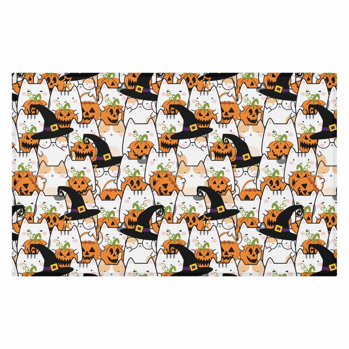 Halloween Kawaii Cats and Pumpkins Dornier Rug - Puffin Lime