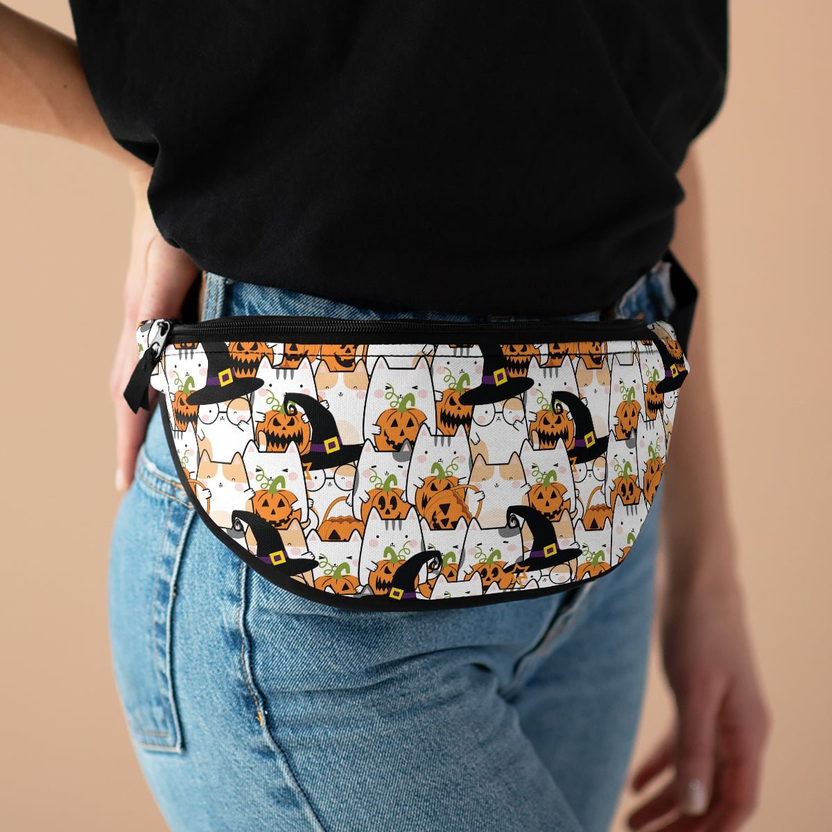 Halloween Kawaii Cats and Pumpkins Fanny Pack - Puffin Lime