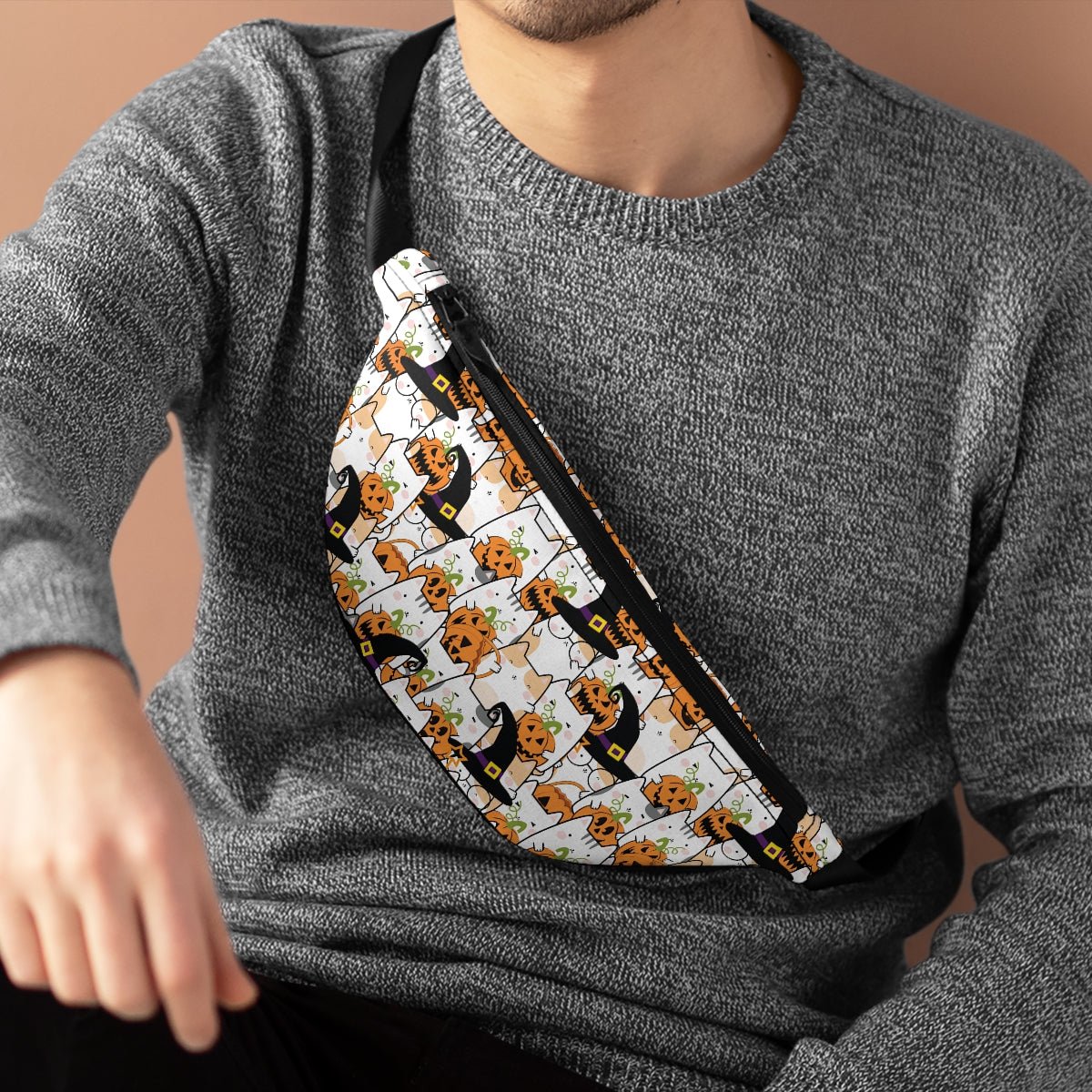 Halloween Kawaii Cats and Pumpkins Fanny Pack - Puffin Lime