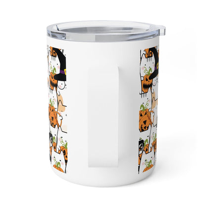 Halloween Kawaii Cats and Pumpkins Insulated Coffee Mug - Puffin Lime