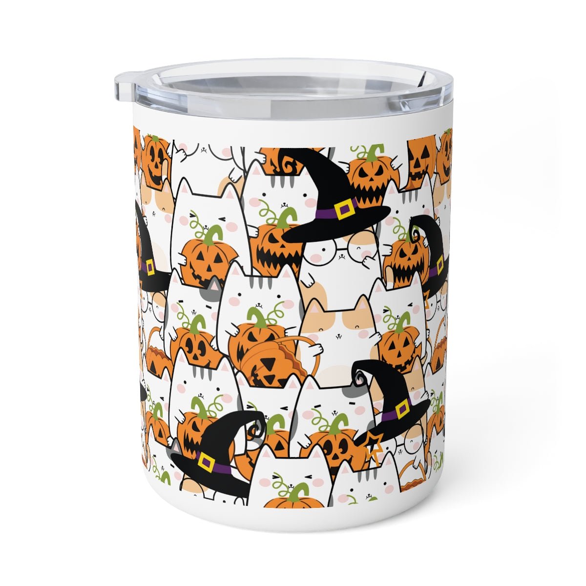 Halloween Kawaii Cats and Pumpkins Insulated Coffee Mug - Puffin Lime