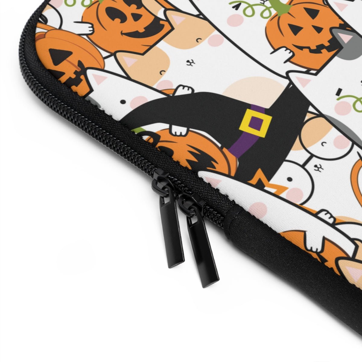 Halloween Kawaii Cats and Pumpkins Laptop Sleeve - Puffin Lime