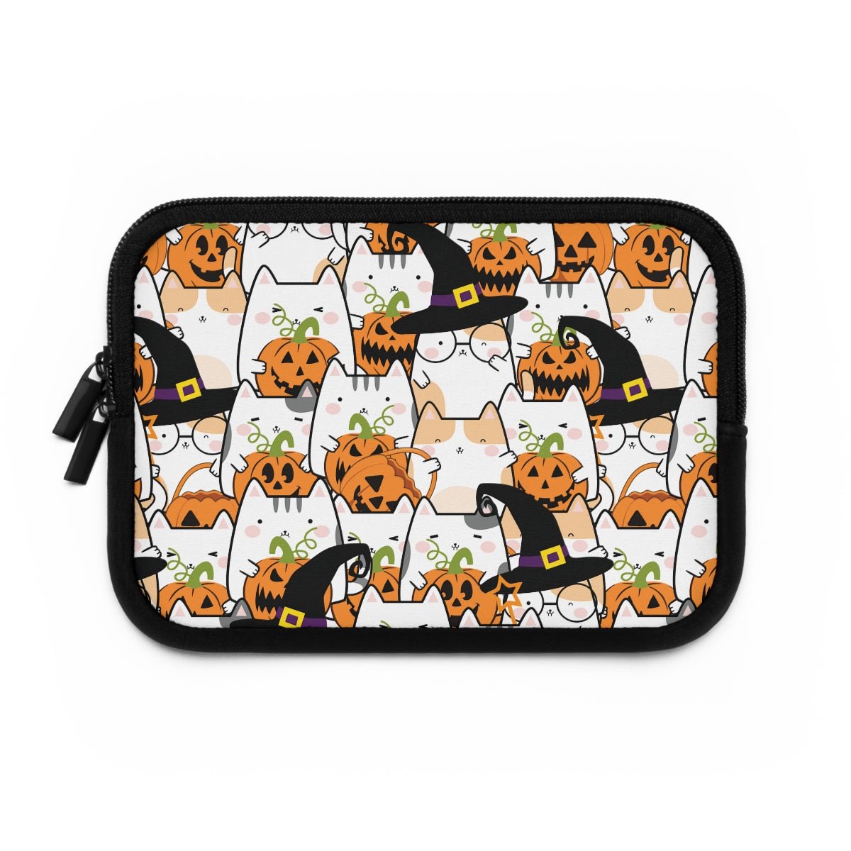 Halloween Kawaii Cats and Pumpkins Laptop Sleeve - Puffin Lime