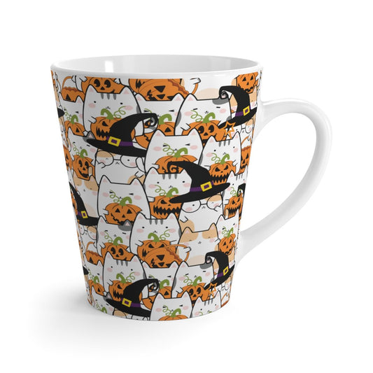 Halloween Kawaii Cats and Pumpkins Latte Mug - Puffin Lime