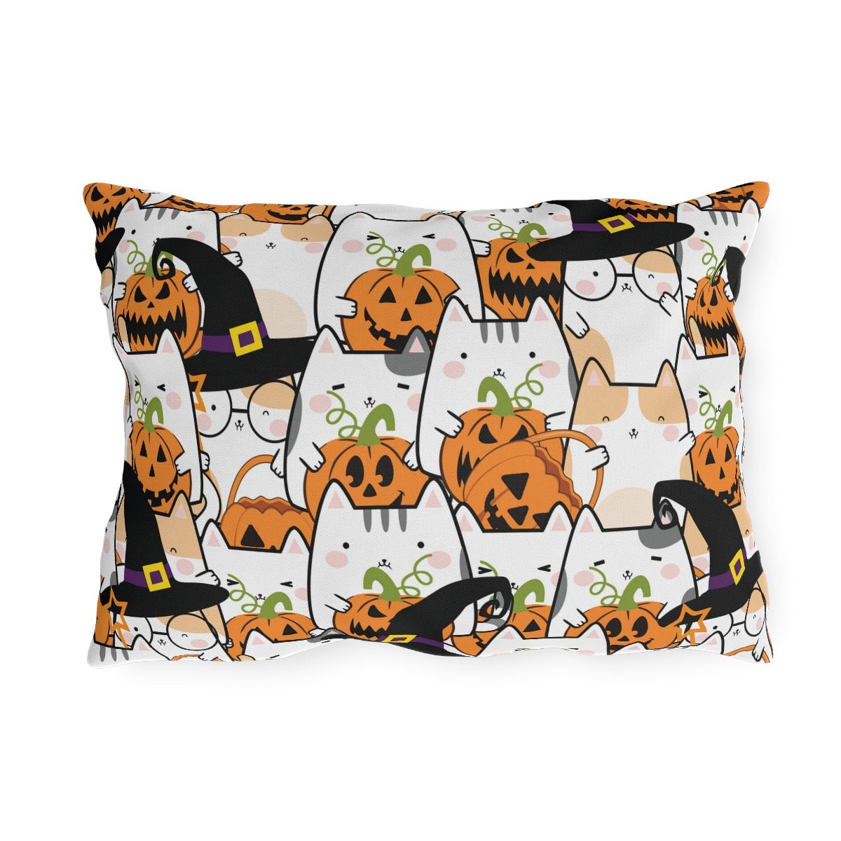 Halloween Kawaii Cats and Pumpkins Outdoor Pillow - Puffin Lime