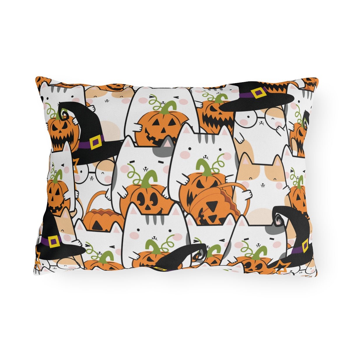 Halloween Kawaii Cats and Pumpkins Outdoor Pillow - Puffin Lime