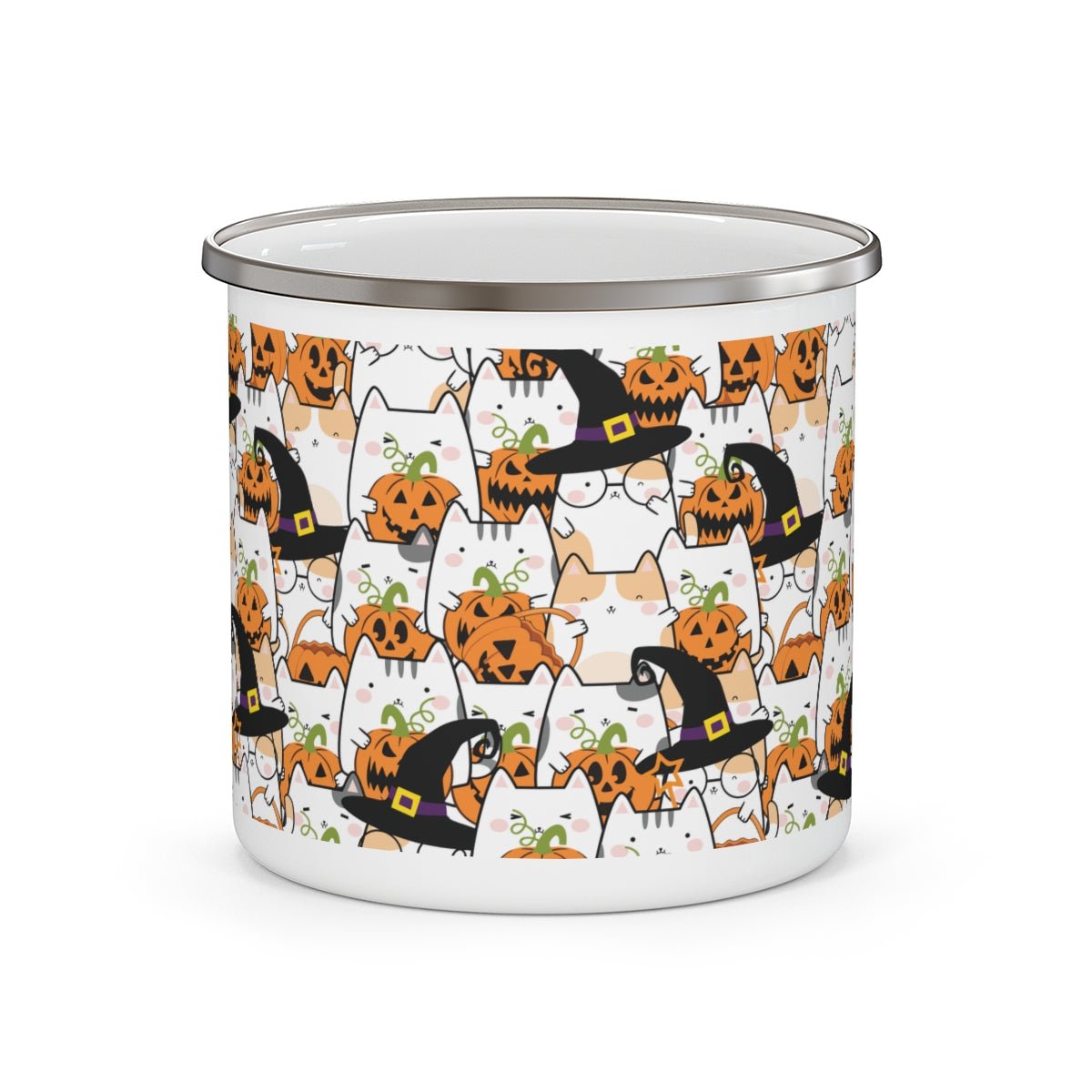 Halloween Kawaii Cats and Pumpkins Stainless Steel Camping Mug - Puffin Lime