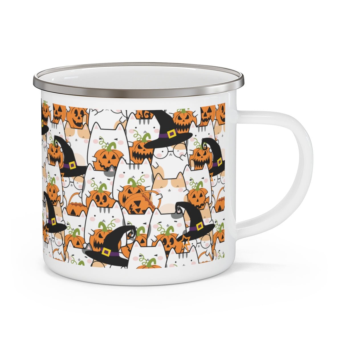 Halloween Kawaii Cats and Pumpkins Stainless Steel Camping Mug - Puffin Lime