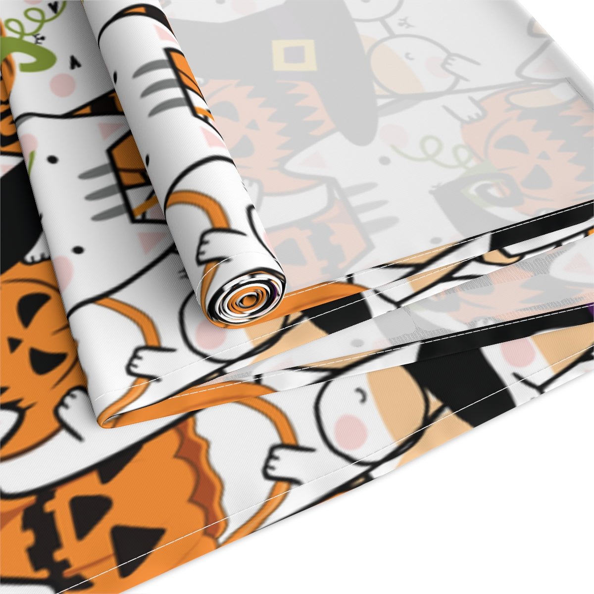 Halloween Kawaii Cats and Pumpkins Table Runner - Puffin Lime