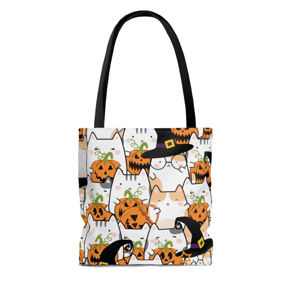 Halloween Kawaii Cats and Pumpkins Tote Bag - Puffin Lime