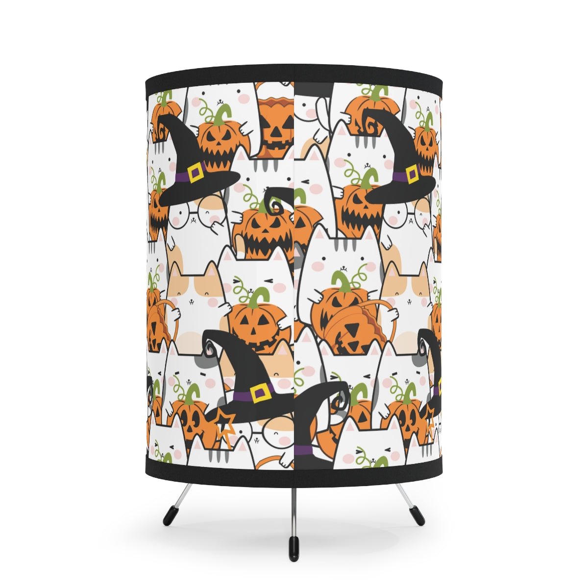 Halloween Kawaii Cats and Pumpkins Tripod Lamp - Puffin Lime