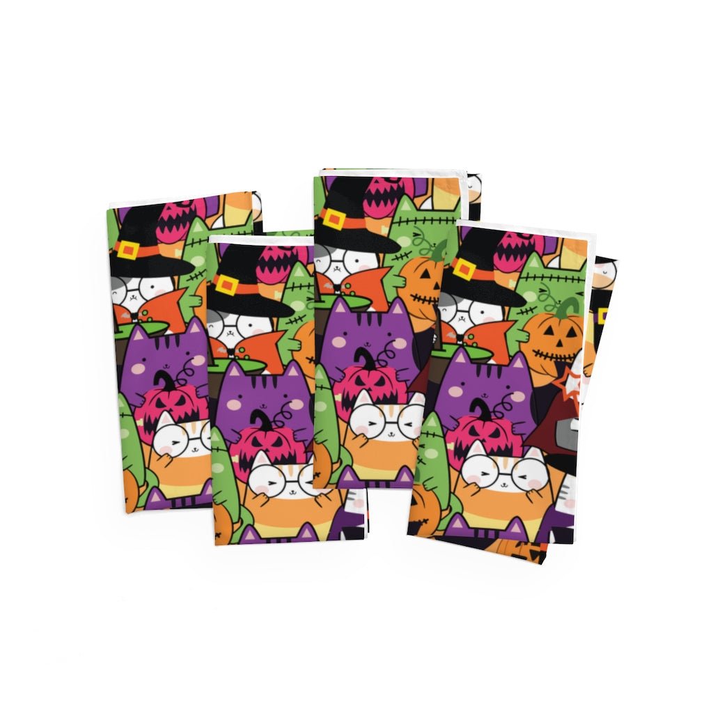 Halloween Kawaii Cats Fabric Napkins Set of 4 - Puffin Lime