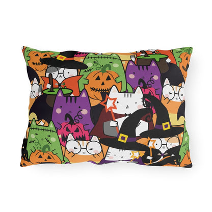 Halloween Kawaii Cats Outdoor Pillow - Puffin Lime