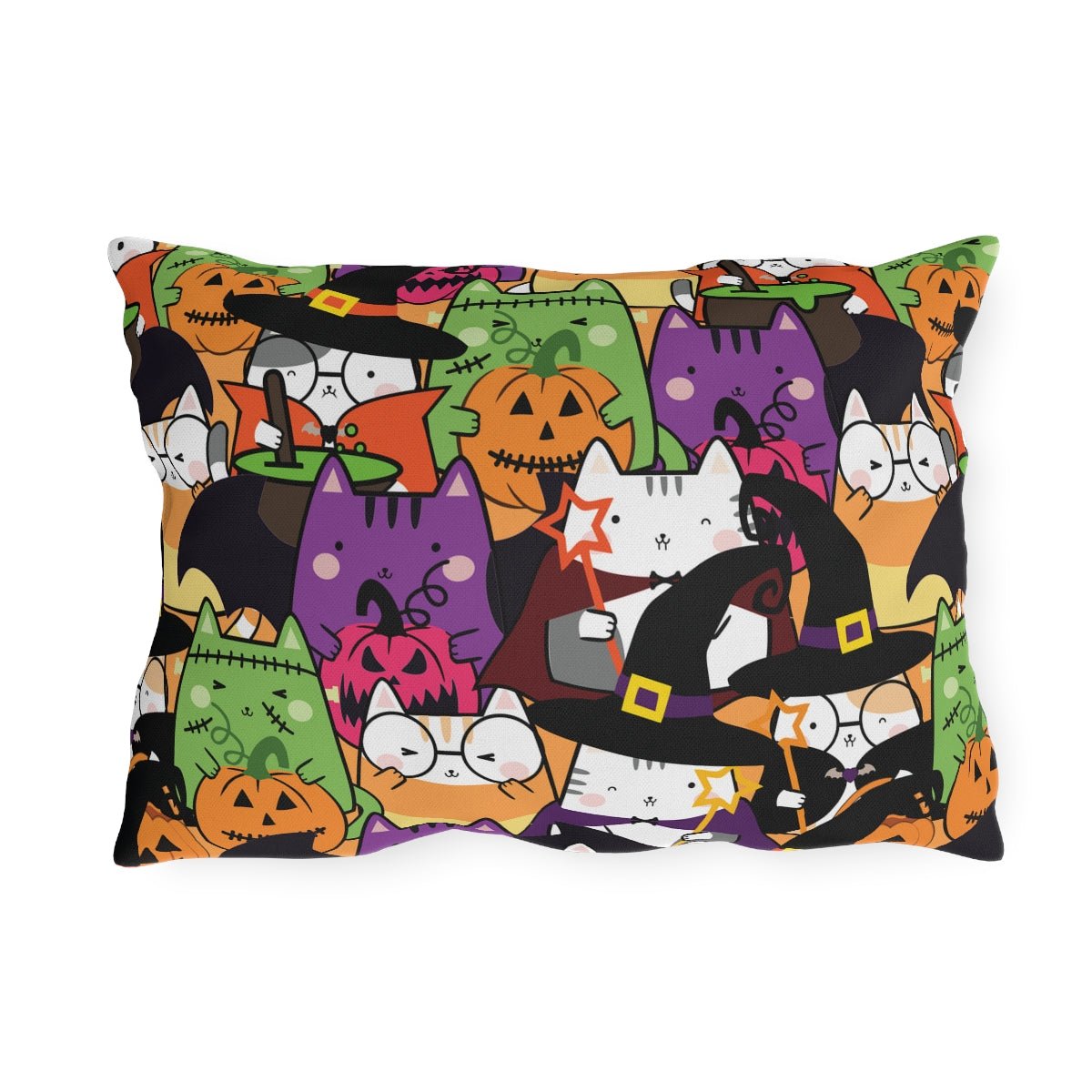 Halloween Kawaii Cats Outdoor Pillow - Puffin Lime