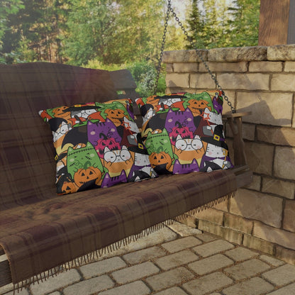 Halloween Kawaii Cats Outdoor Pillows - Puffin Lime