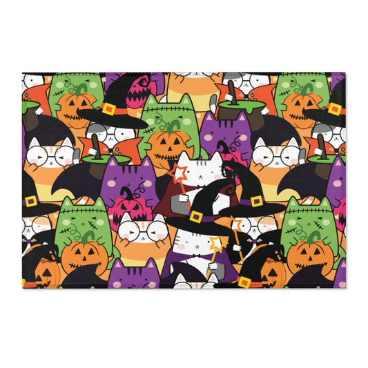 Halloween Kawaii Cats Rug 36" x 24" - Puffin Lime