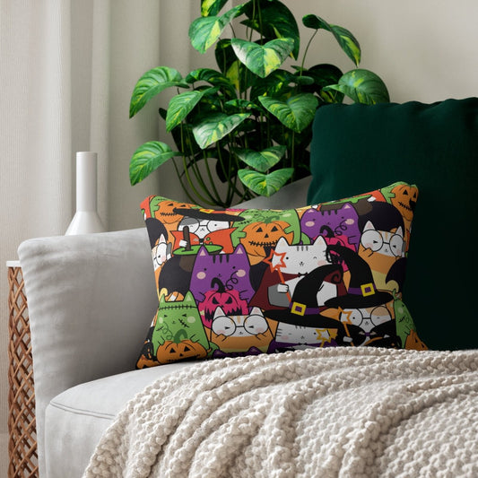 Halloween Kawaii Cats Spun Polyester Lumbar Pillow - Puffin Lime