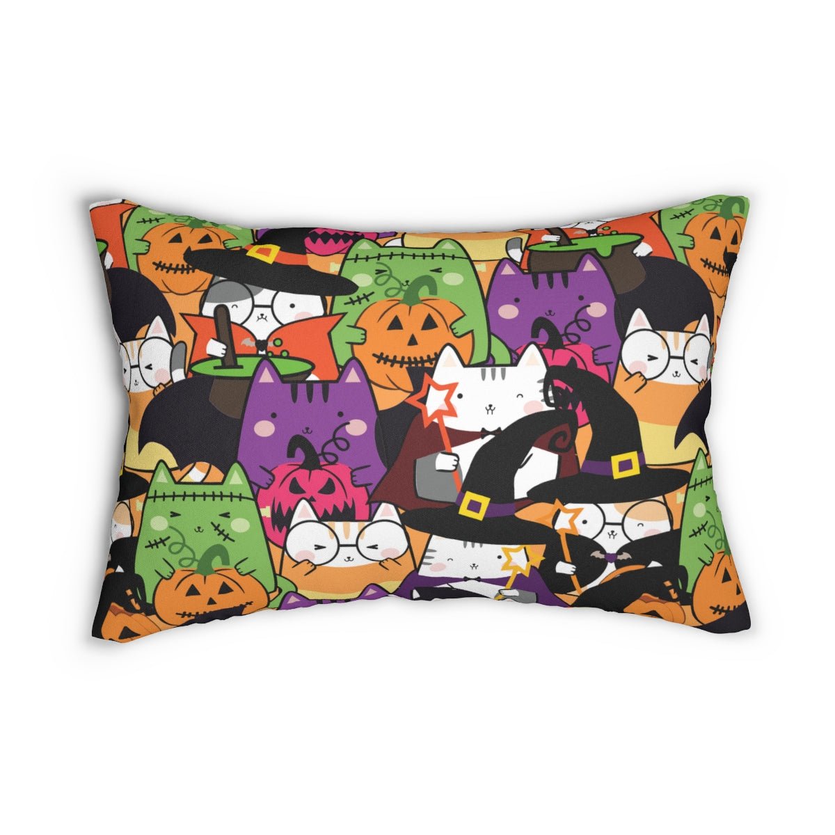 Halloween Kawaii Cats Spun Polyester Lumbar Pillow - Puffin Lime