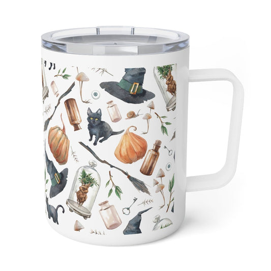 Halloween Witch Hats Insulated Coffee Mug - Puffin Lime