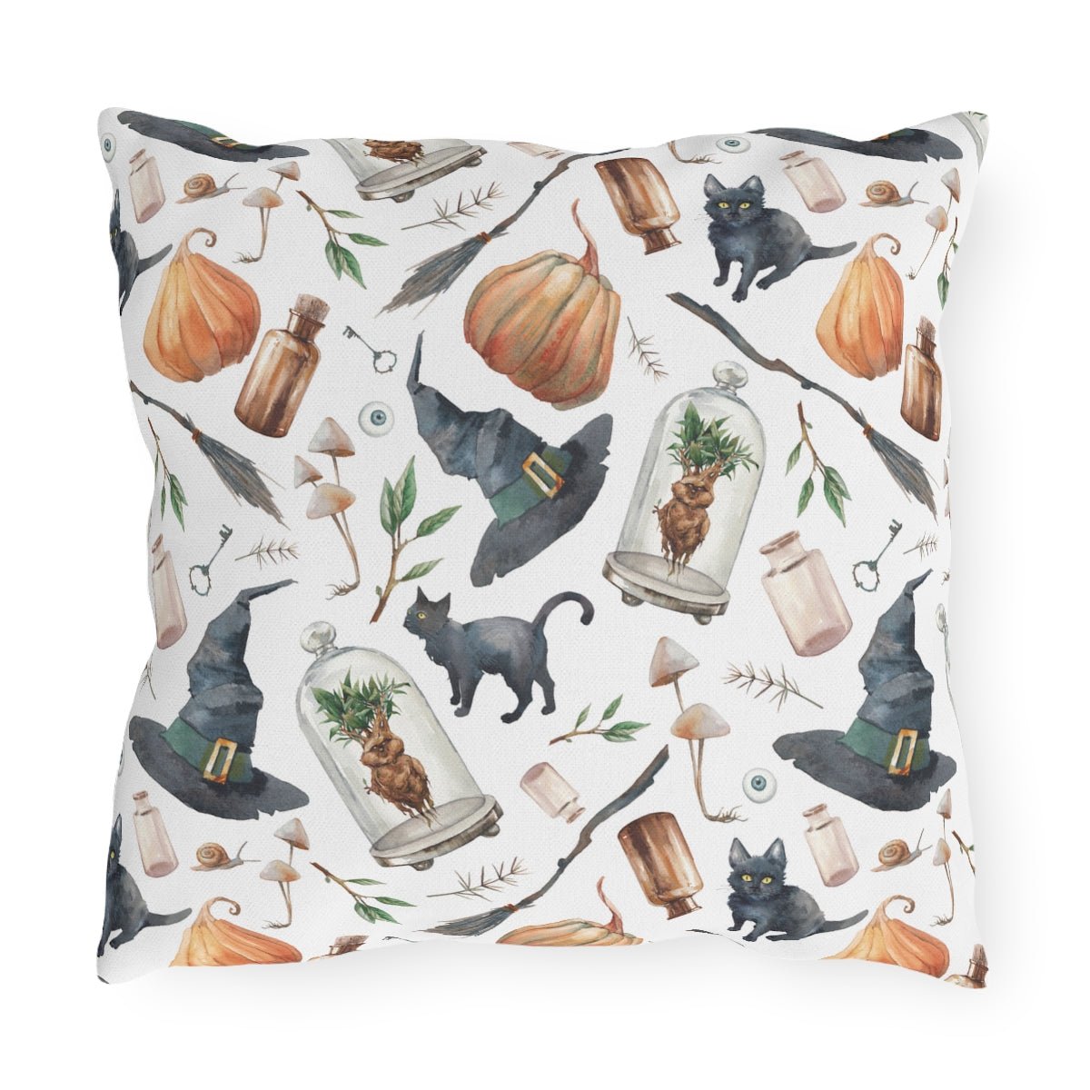 Halloween Witch Hats Outdoor Pillow - Puffin Lime