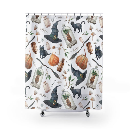 Halloween Witch Hats Shower Curtain - Puffin Lime